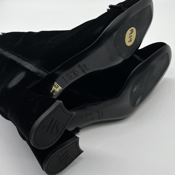 Stuart Weitzman 'On The Fringe' Block Heel Bootie in Black Velvet sz 37.5 - Picture 5 of 5